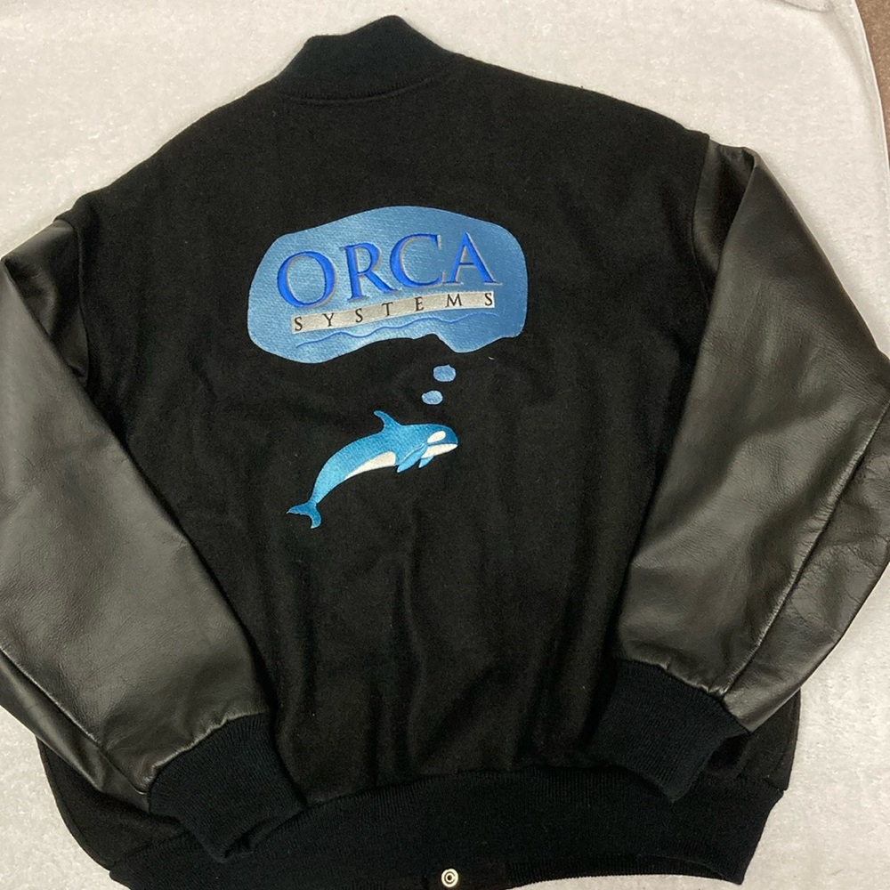 Vintage TM Athletics USA Wool Leather Varsity Jacket in Black, Men's siz…